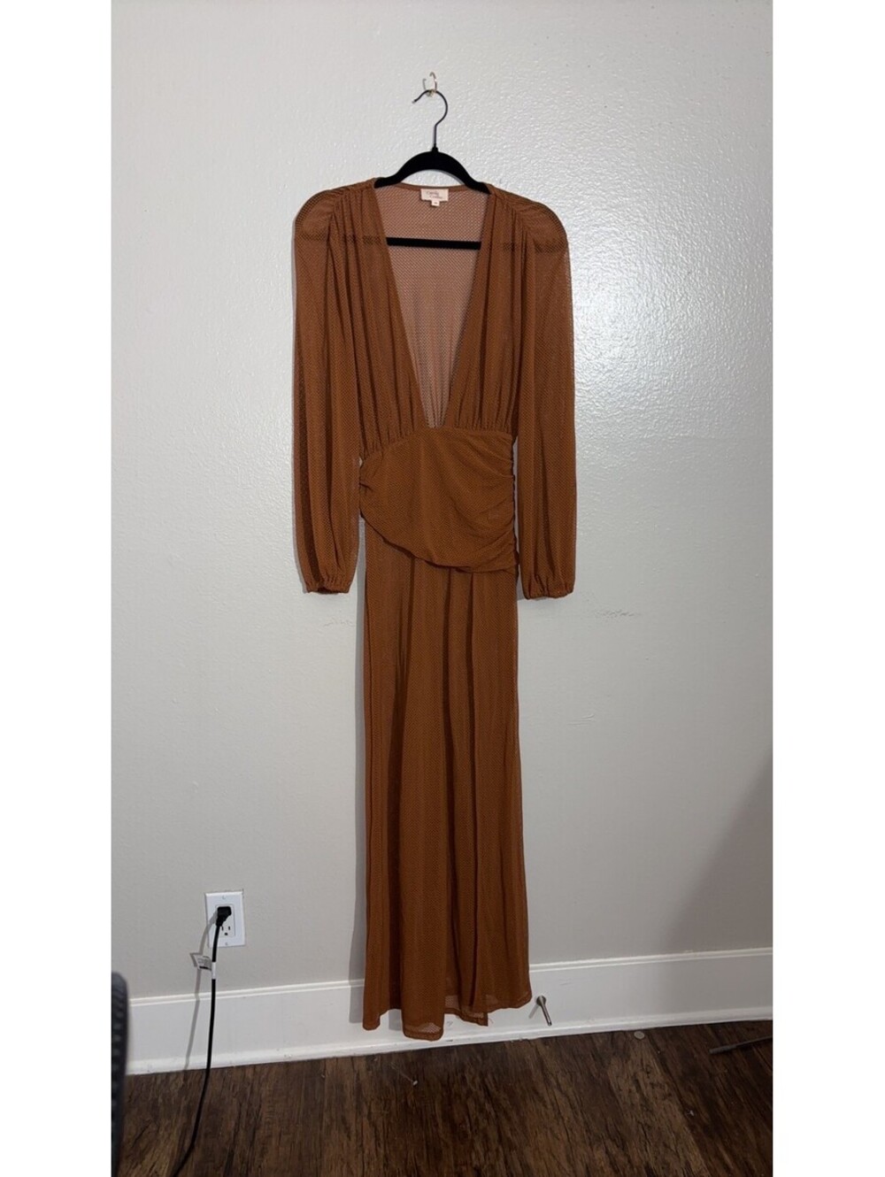 Camila Coelho Rust Brown Mesh Plunge Maxi Dress XS